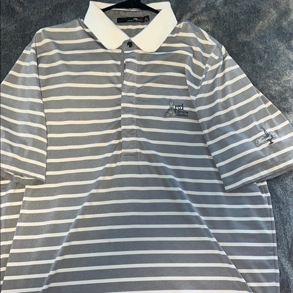 RLX Ralph Lauren Prairie Dunes Gray and White Striped Polo Shirt
